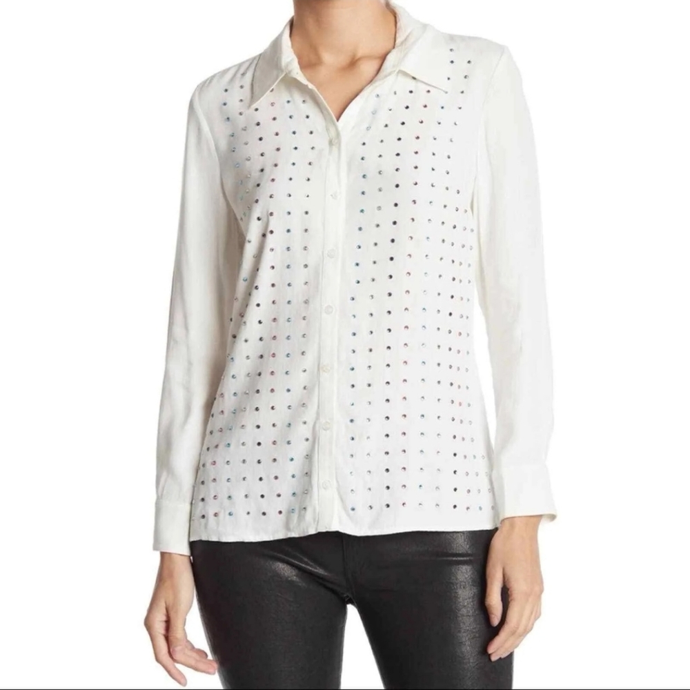 Rhinestone Studded Button Up